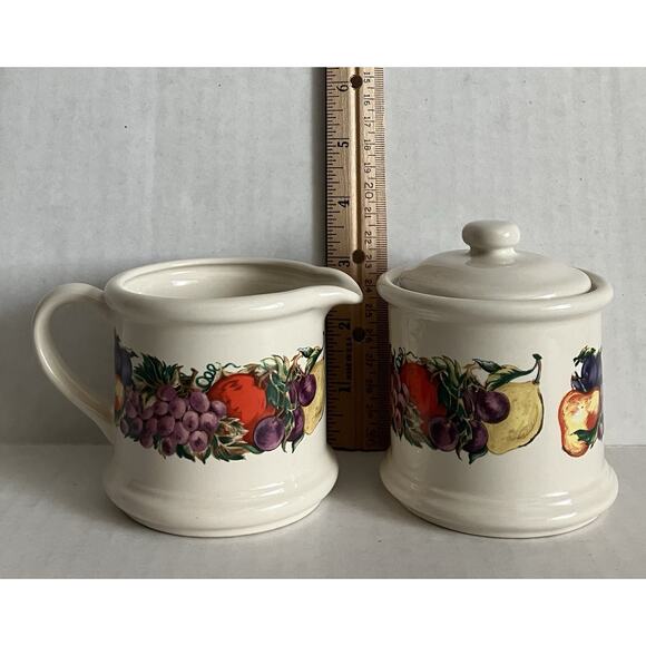Vtg Cornucopia Small Sugar Bowl Canister w Lid and Creamer Fruit Discontinued - Picture 6 of 6